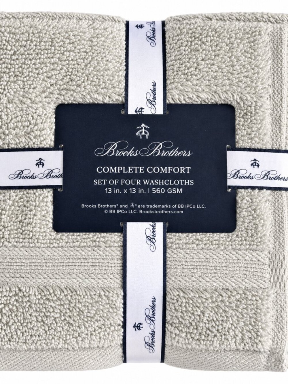 Brooks Brothers Washcloths Facecloths Light Gray Soft Cotton 13x13" Set of 4